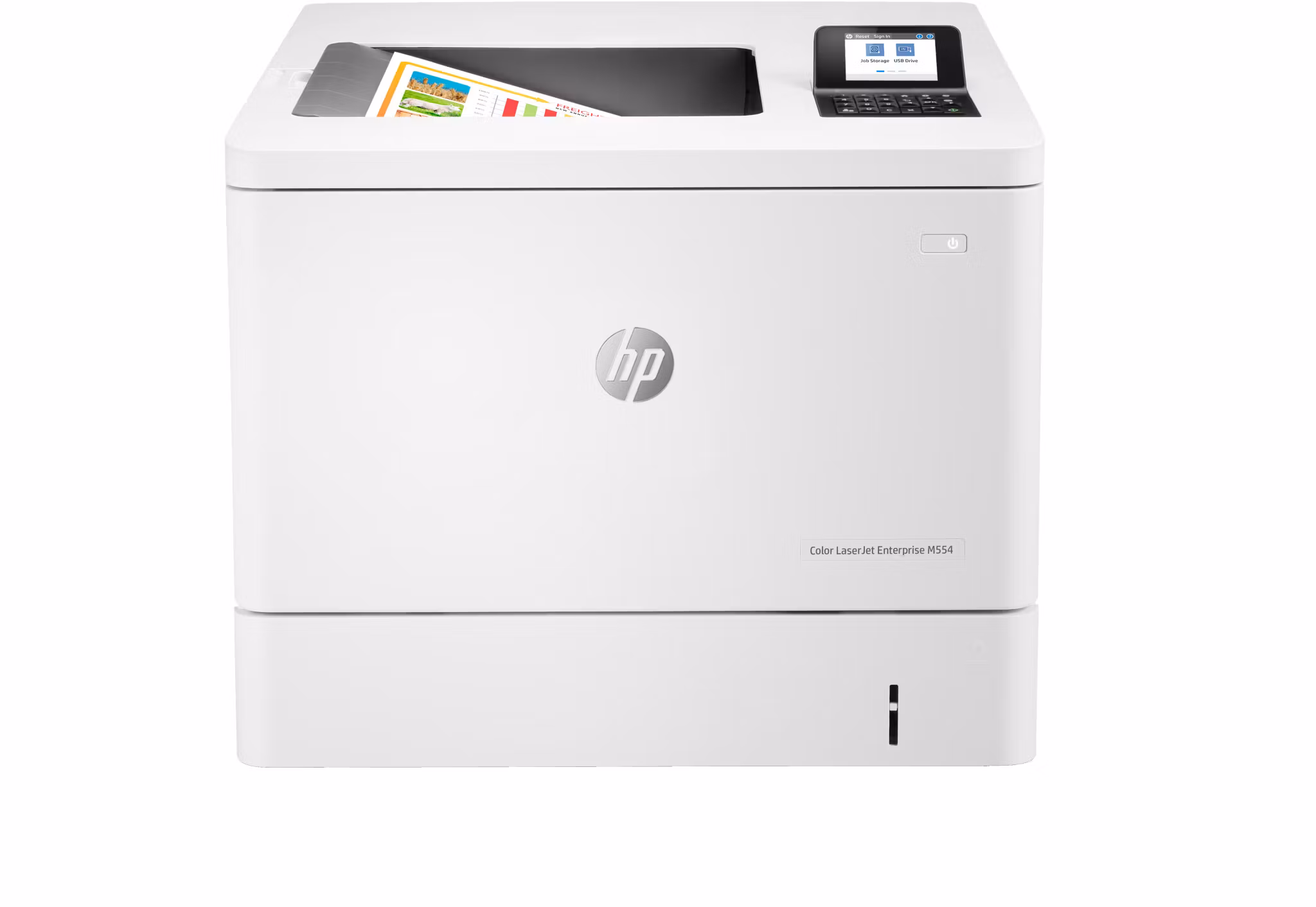 HP Color LaserJet Enterprise M554dn-skrivare, utskrift, USB-utskrift framifrån, dubbelsidig utskrift