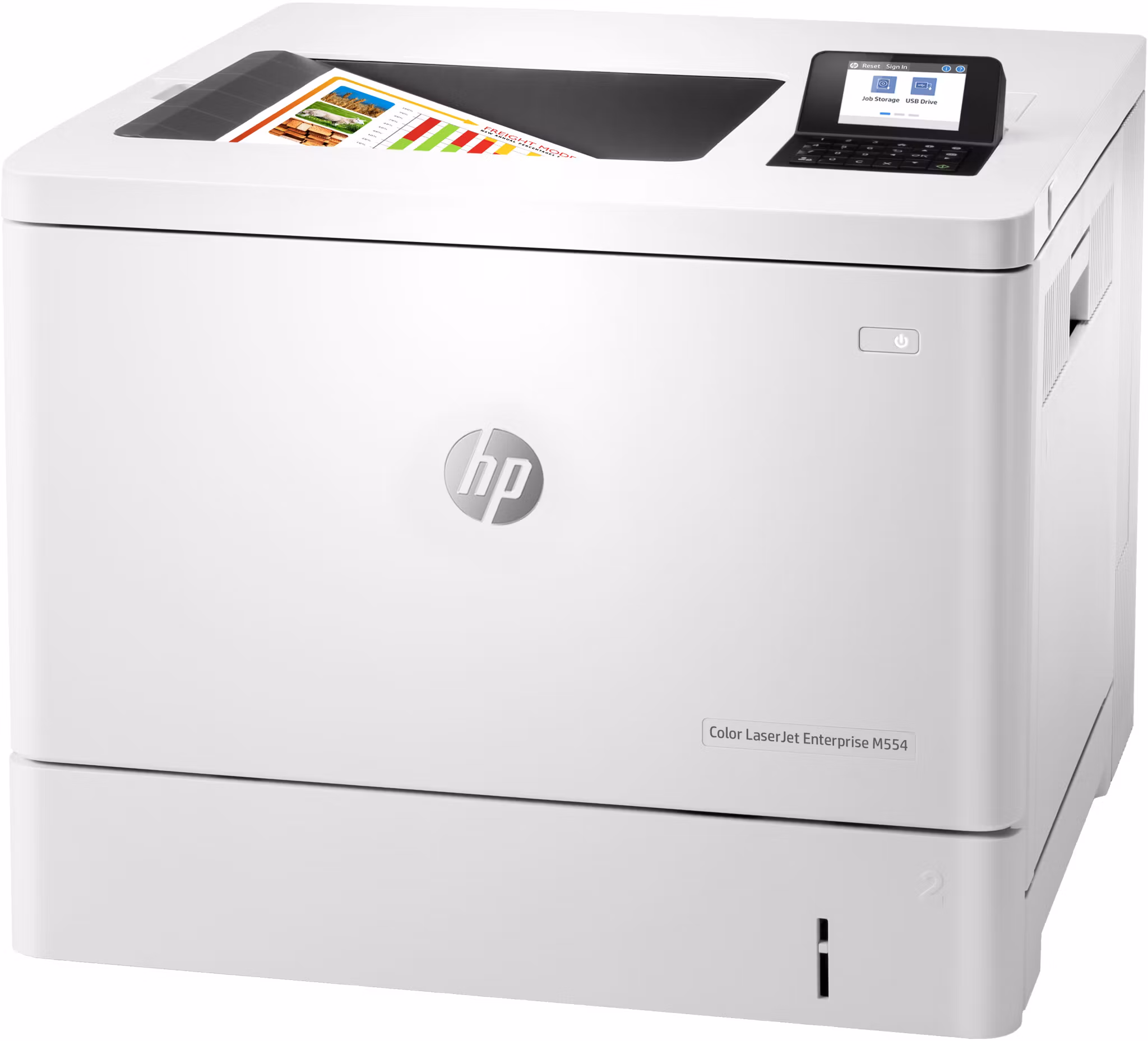 HP Color LaserJet Enterprise M554dn-skrivare, utskrift, USB-utskrift framifrån, dubbelsidig utskrift