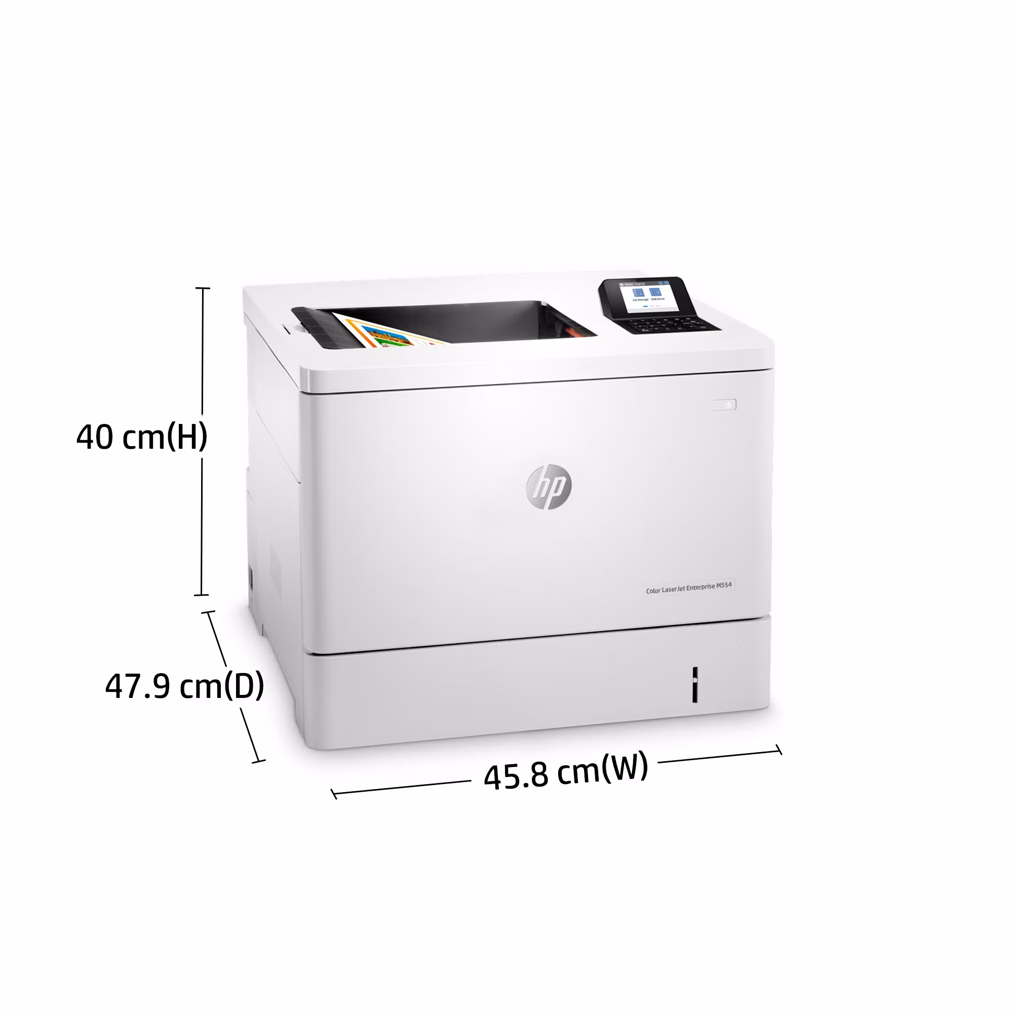 HP Color LaserJet Enterprise M554dn-skrivare, utskrift, USB-utskrift framifrån, dubbelsidig utskrift