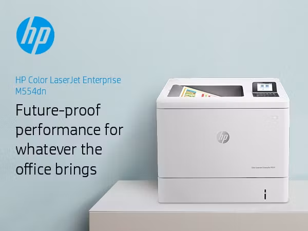 HP Color LaserJet Enterprise M554dn-skrivare, utskrift, USB-utskrift framifrån, dubbelsidig utskrift