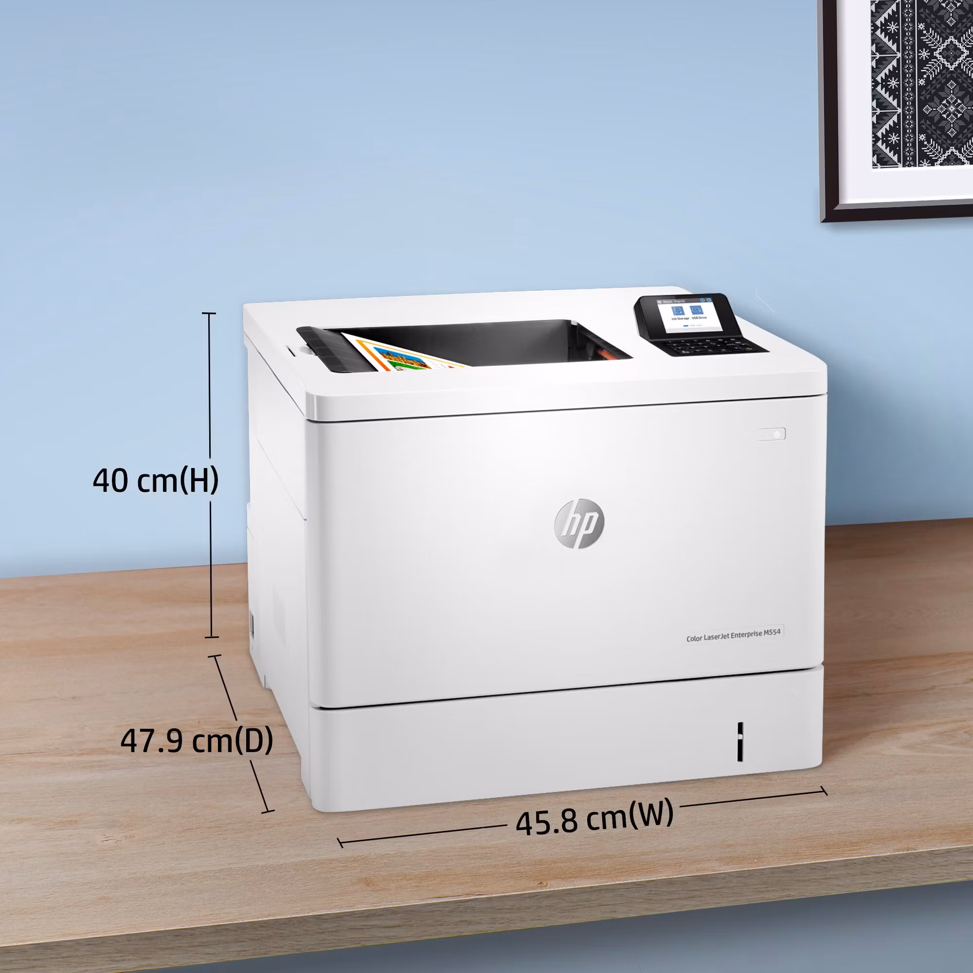 HP Color LaserJet Enterprise M554dn-skrivare, utskrift, USB-utskrift framifrån, dubbelsidig utskrift