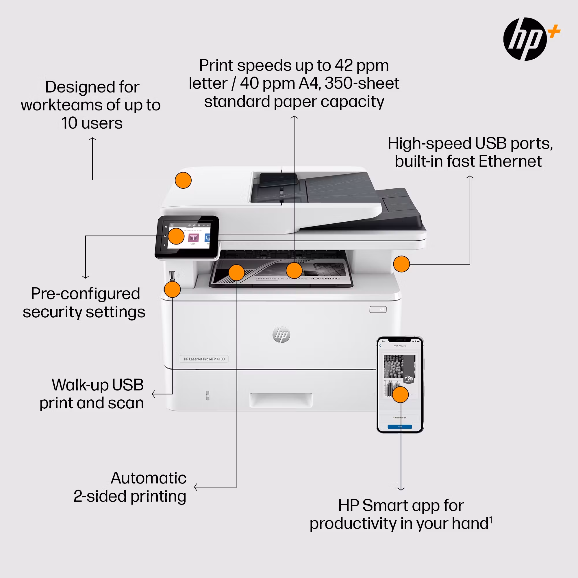 HP LaserJet Pro MFP 4102fdn skrivare Laser A4 1200 x 1200 DPI 40 sidor/min