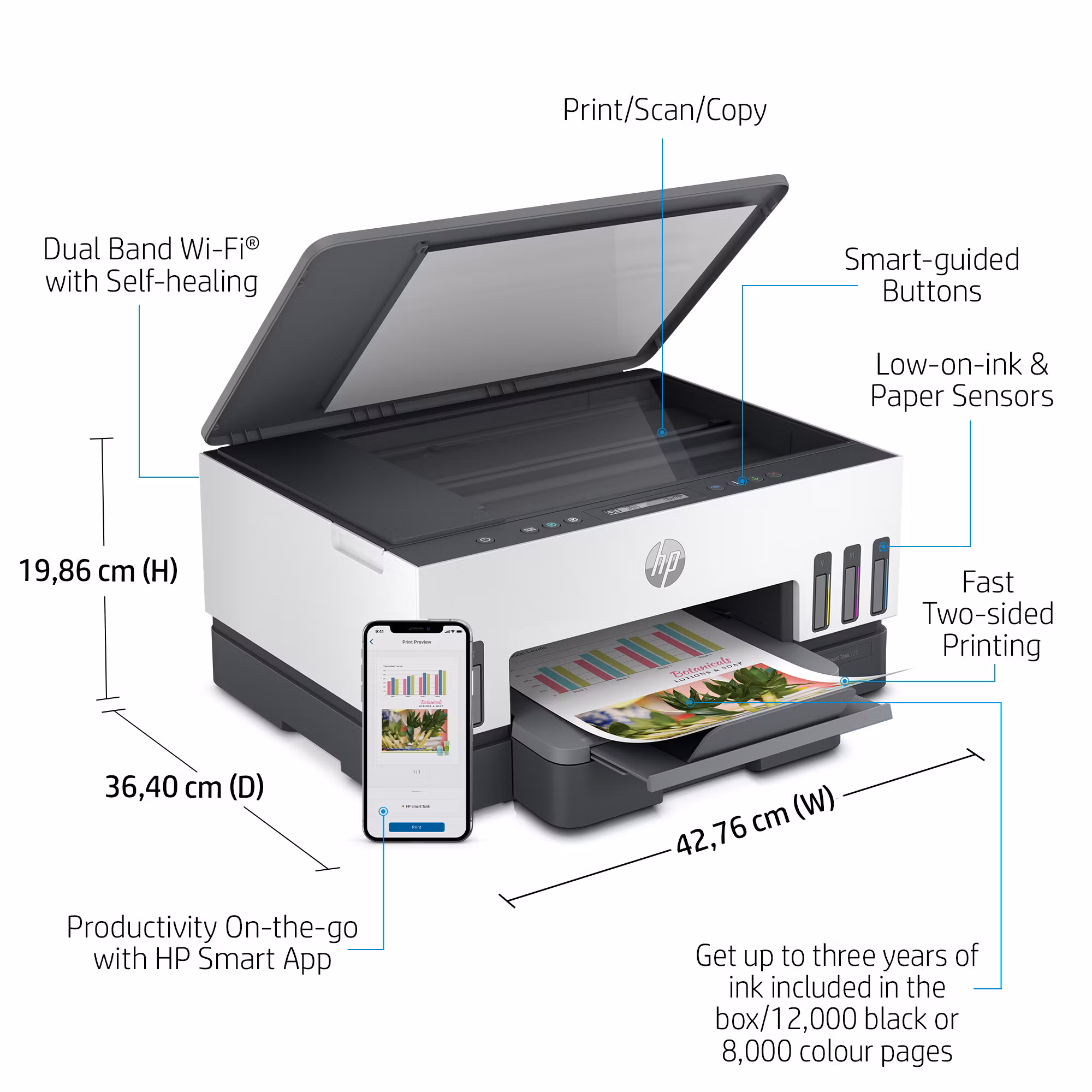 HP Smart Tank 7005 trådlös multifunktionsskrivare i färg, dubbelsidig utskrift; kopiator, skanner