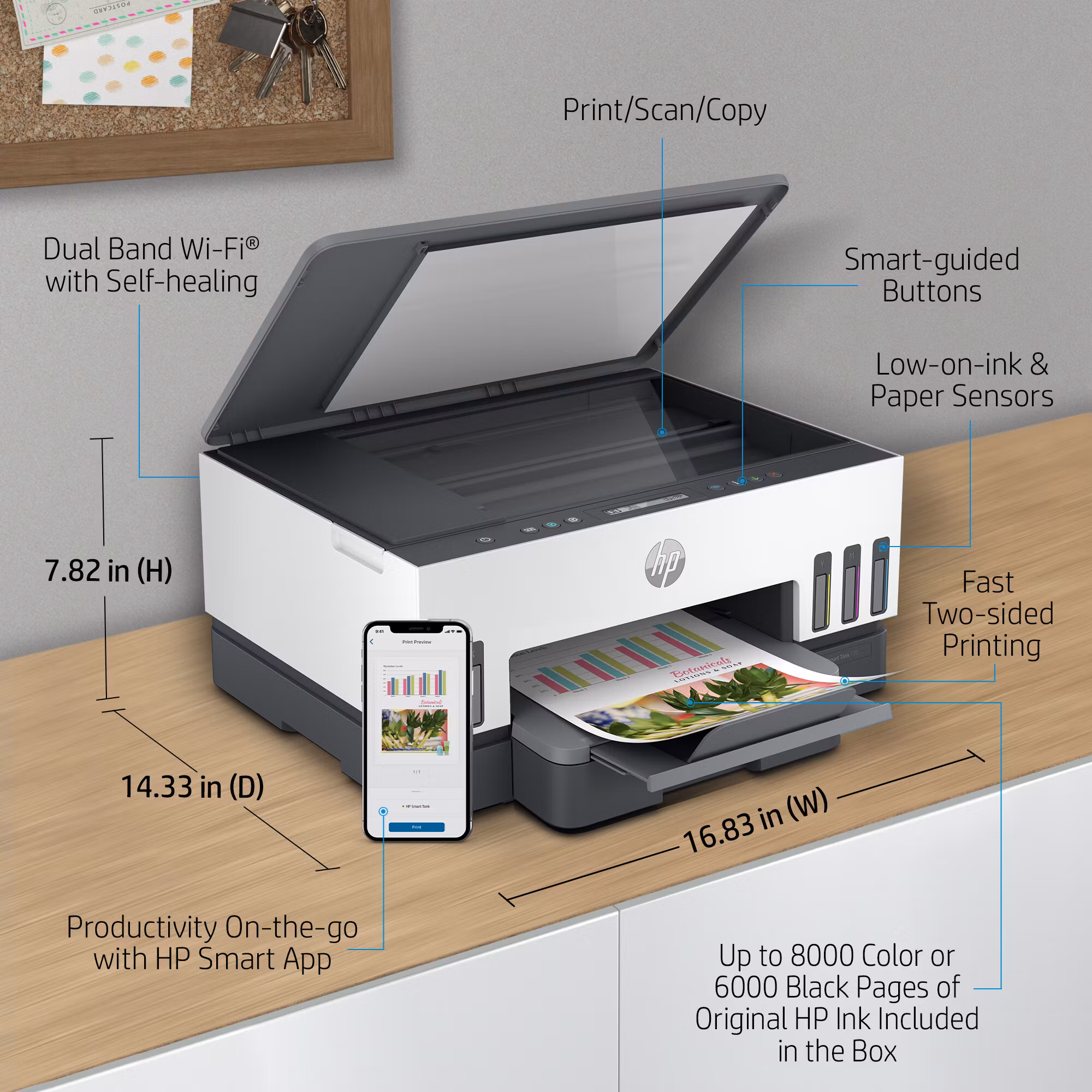 HP Smart Tank 7005 trådlös multifunktionsskrivare i färg, dubbelsidig utskrift; kopiator, skanner
