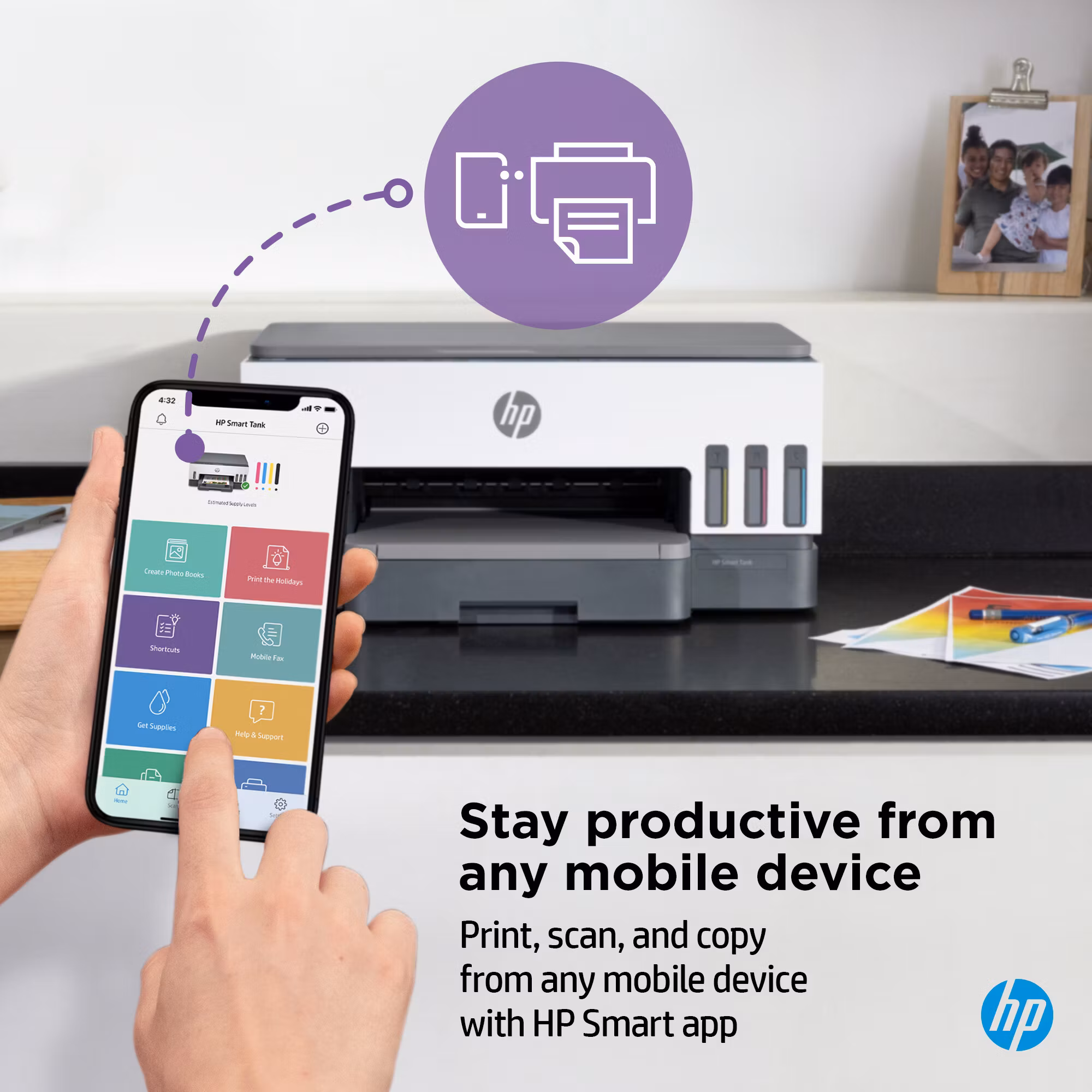 HP Smart Tank 7005 trådlös multifunktionsskrivare i färg, dubbelsidig utskrift; kopiator, skanner