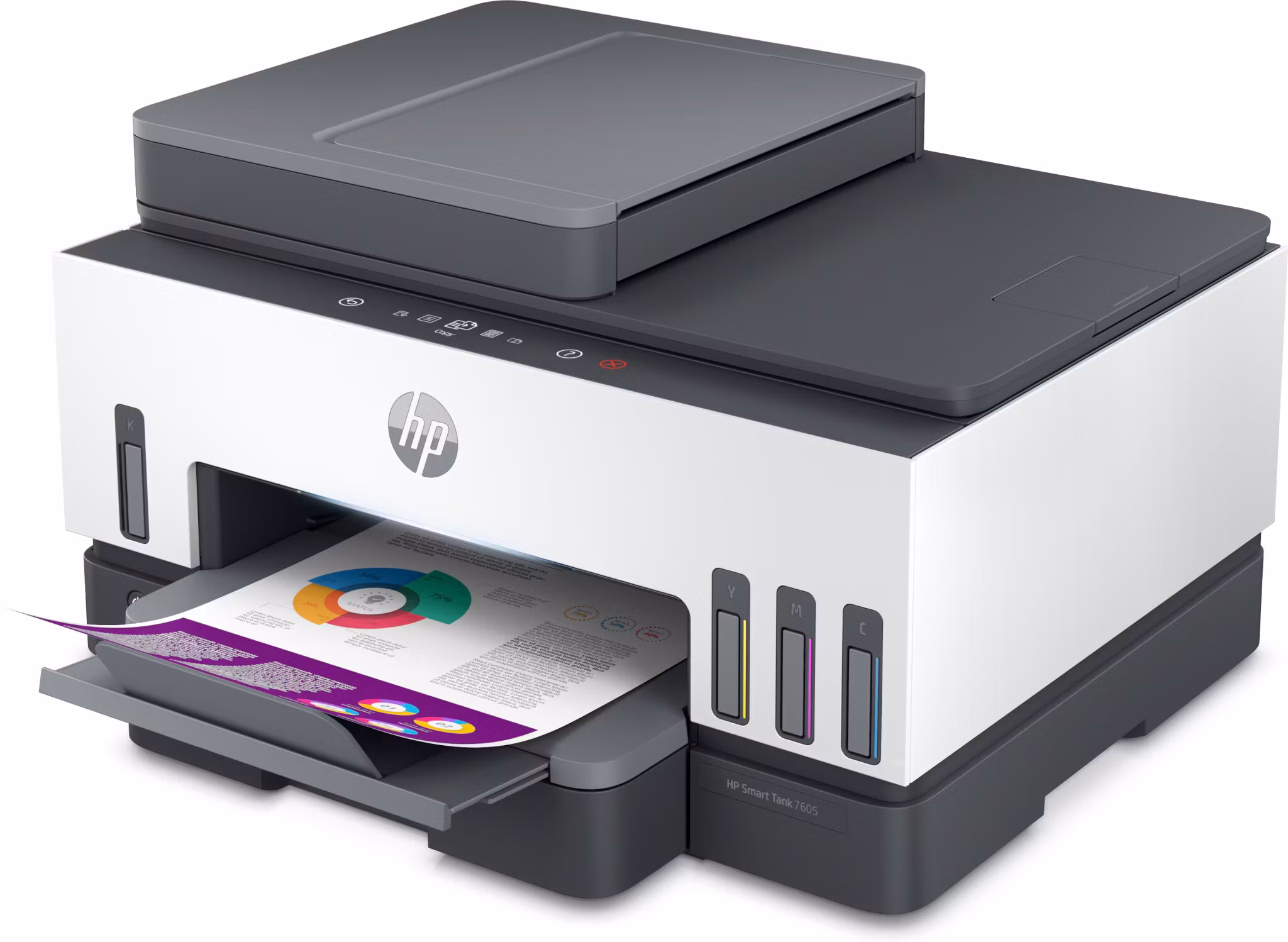 HP Smart Tank 7605 trådlös multifunktionsskrivare i färg, dubbelsidig utskrift; kopiator, skanner