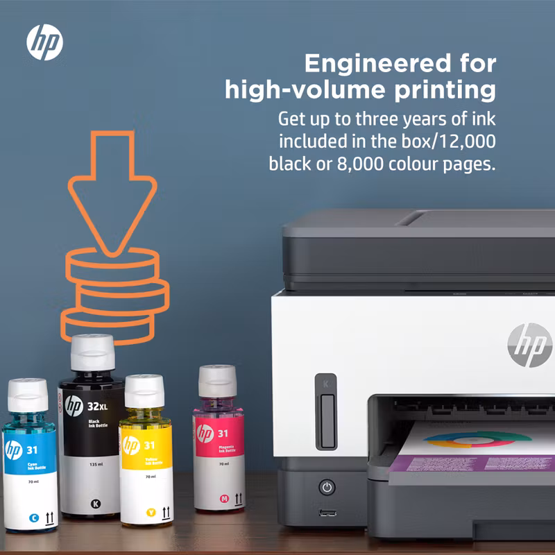 HP Smart Tank 7605 trådlös multifunktionsskrivare i färg, dubbelsidig utskrift; kopiator, skanner