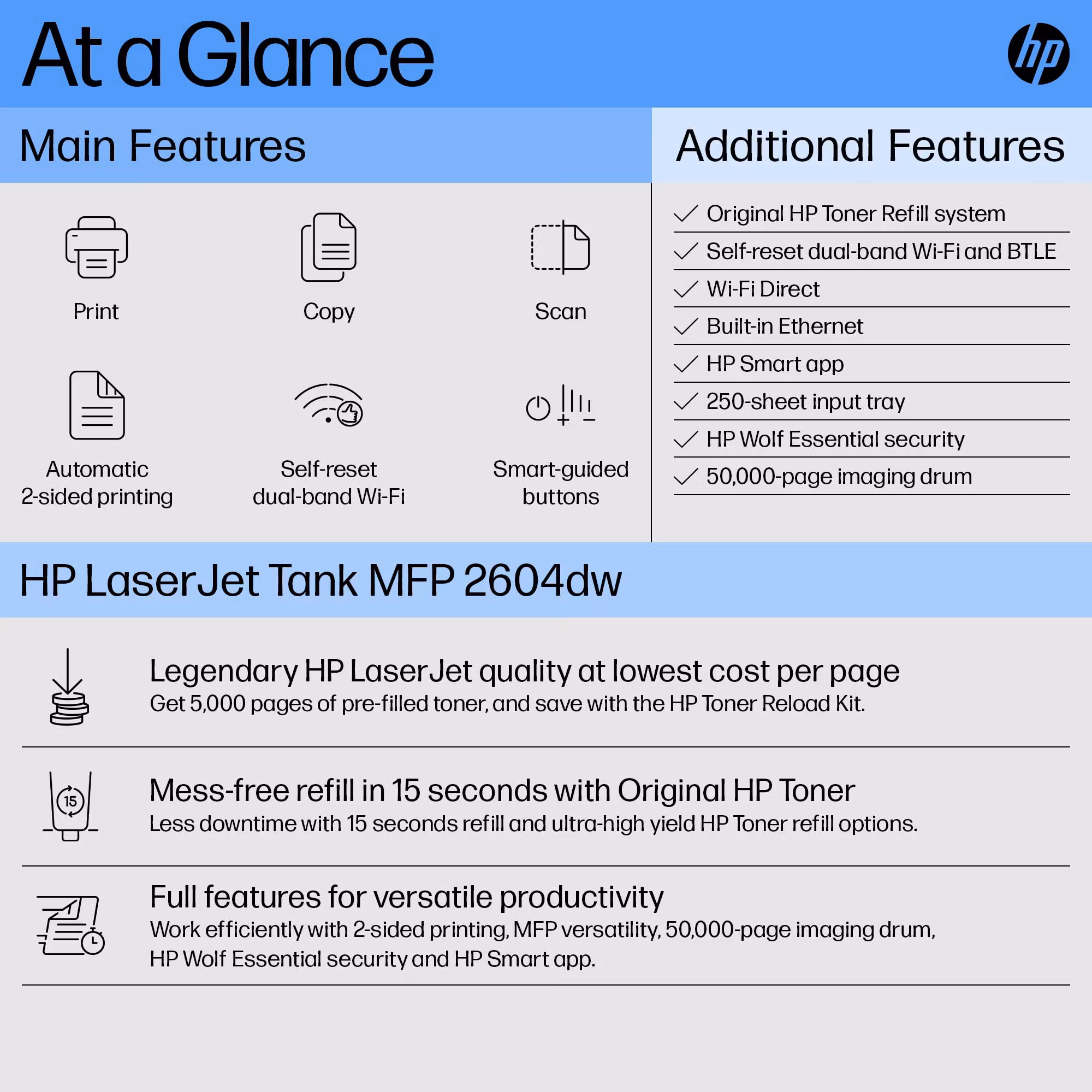 HP LaserJet Tank MFP 2604dw skrivare Laser A4 600 x 600 DPI 22 s/min Wi‑Fi