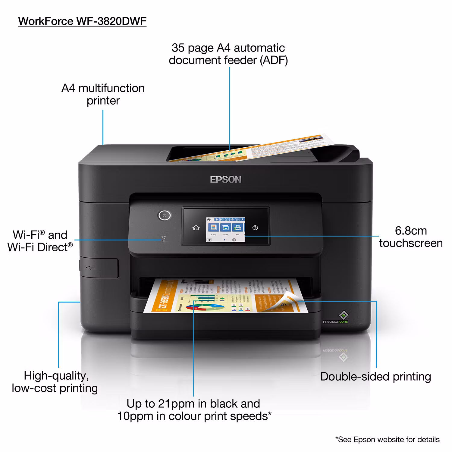 Epson WorkForce Pro WF-3820DWF Inkjet A4 4800 x 2400 DPI 21 ppm Wi-Fi