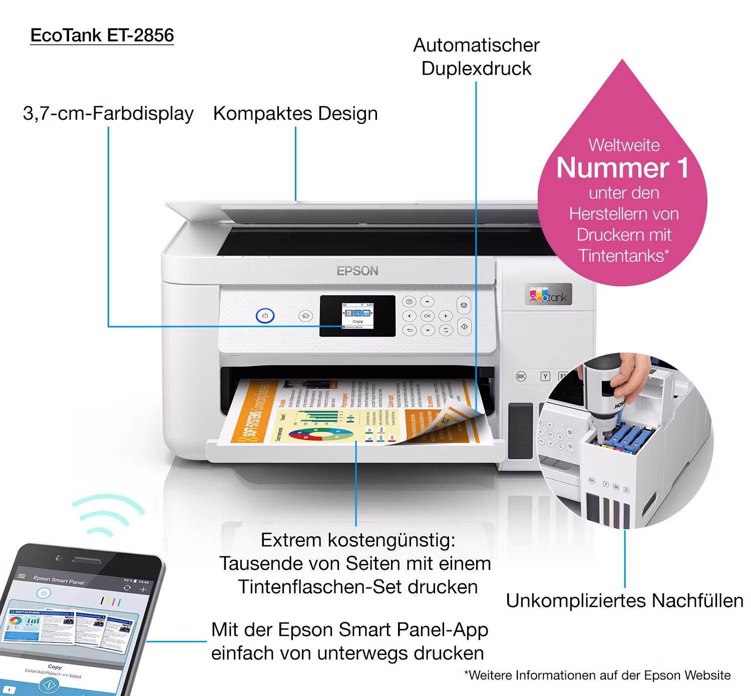 Epson EcoTank ET-2856 Inkjet A4 5760 x 1440 DPI 33 ppm Wi-Fi