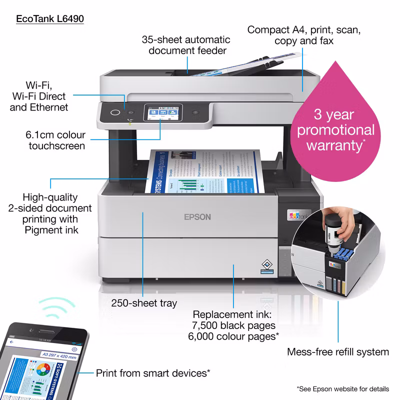 Epson EcoTank L6490 Inkjet A4 4800 x 1200 DPI 37 ppm Wi-Fi