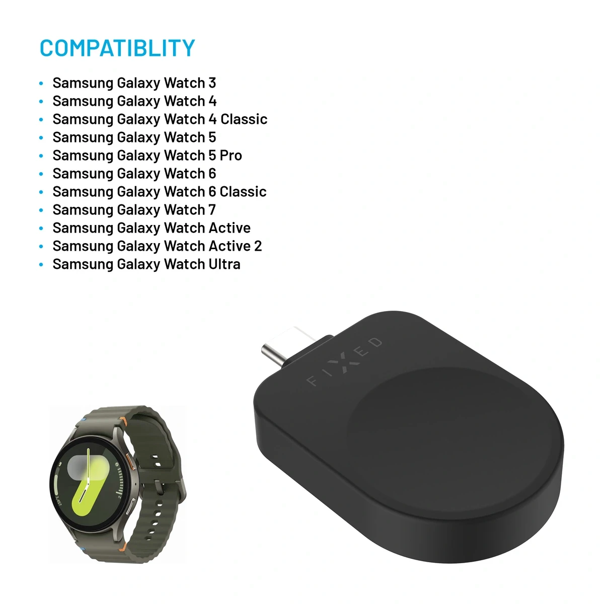 FIXED Trådlös USB-C laddare för Samsung Watch Svart