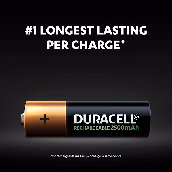 Duracell 2500 mAh NiMH Uppladdningsbara AA-batterier 4-pack