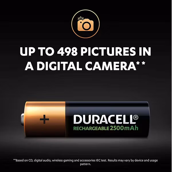 Duracell 2500 mAh NiMH Uppladdningsbara AA-batterier 4-pack