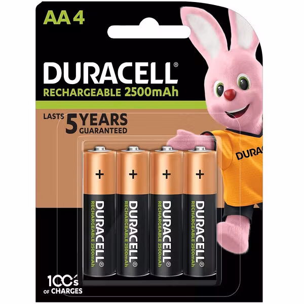 Duracell 2500 mAh NiMH Uppladdningsbara AA-batterier 4-pack
