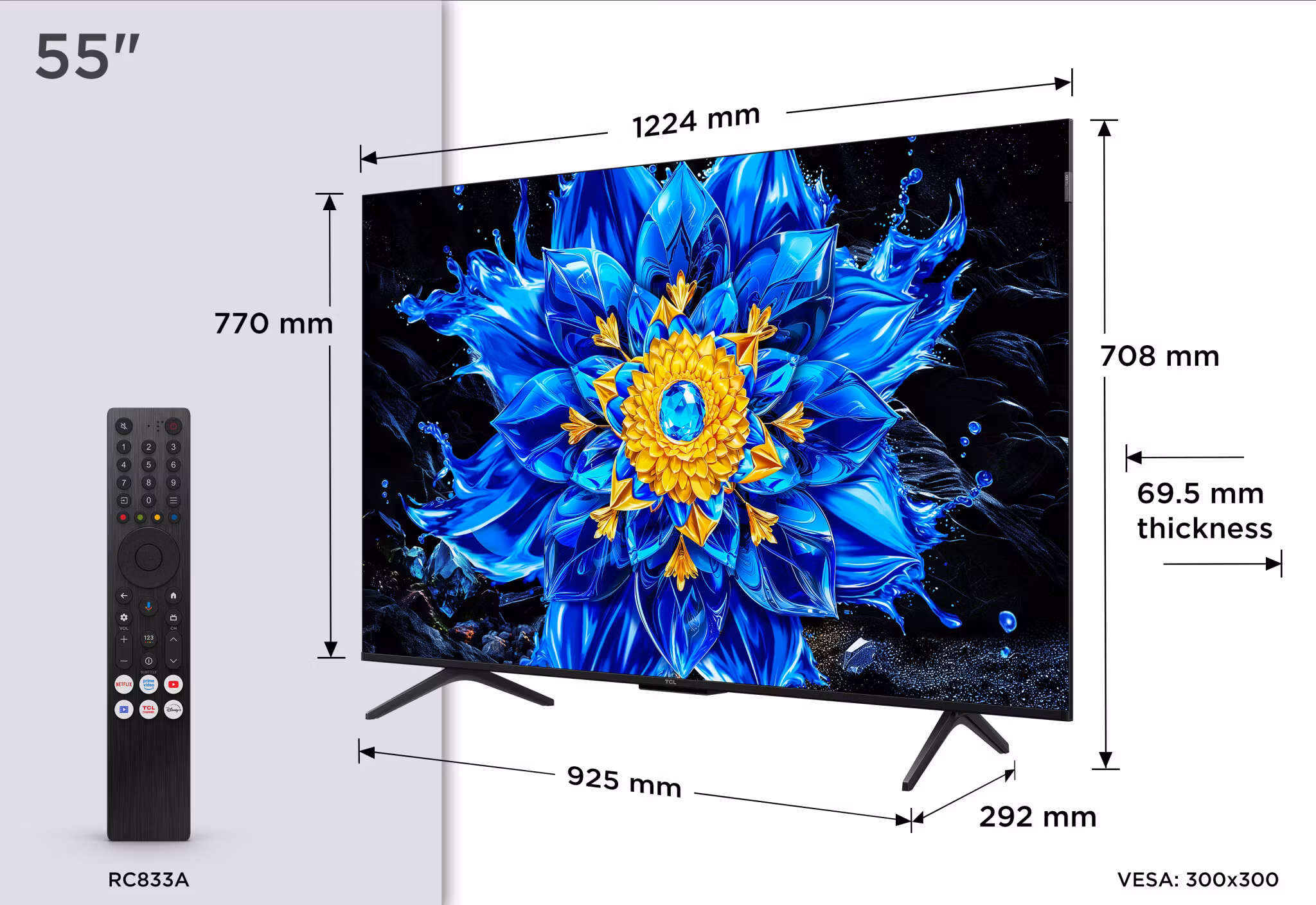 TCL P8L 55P8L TV 139,7 cm (55") 4K Ultra HD smart-TV Wi-Fi svart 450 cd/m²