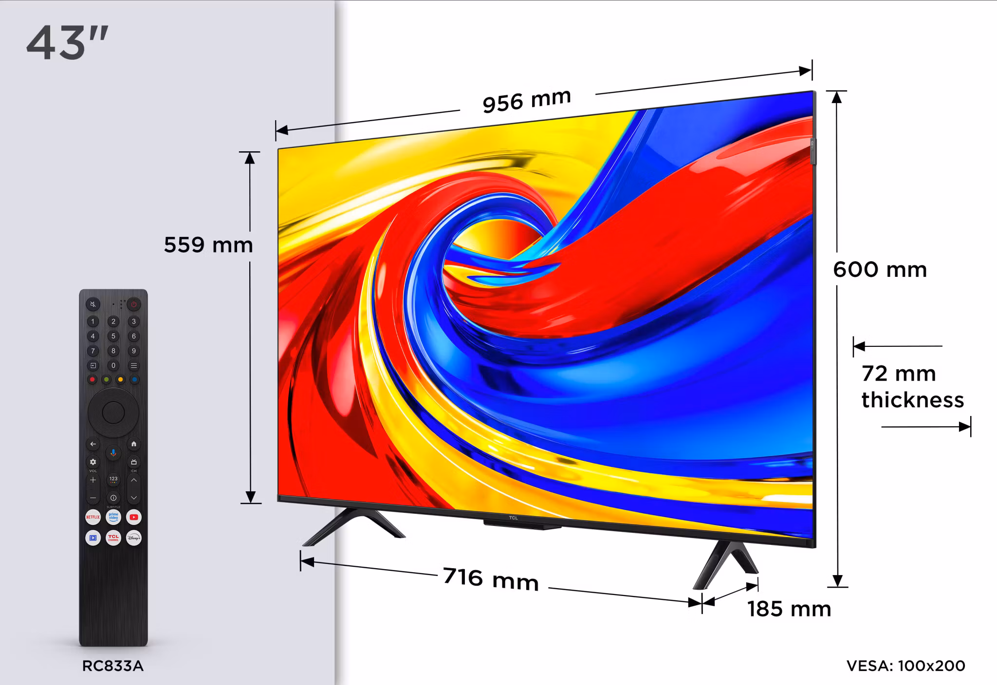 TCL P7L 43P7L TV 109.2 cm (43") 4K Ultra HD Smart TV Wi-Fi Svart 400 cd/m²