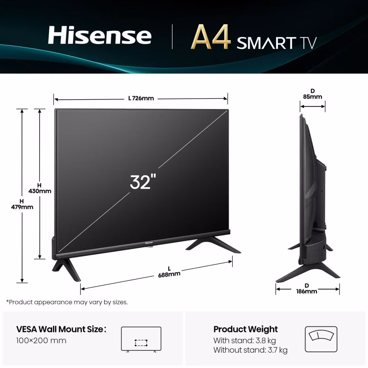Hisense 32E4QT 81,3 cm (32") HD Smart TV Wi-Fi Svart