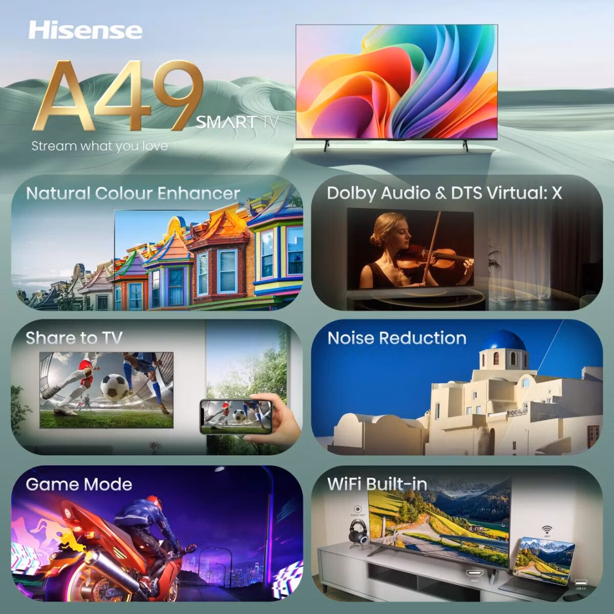 Hisense 32A49S 81,3 cm (32") HD Wi-Fi svart