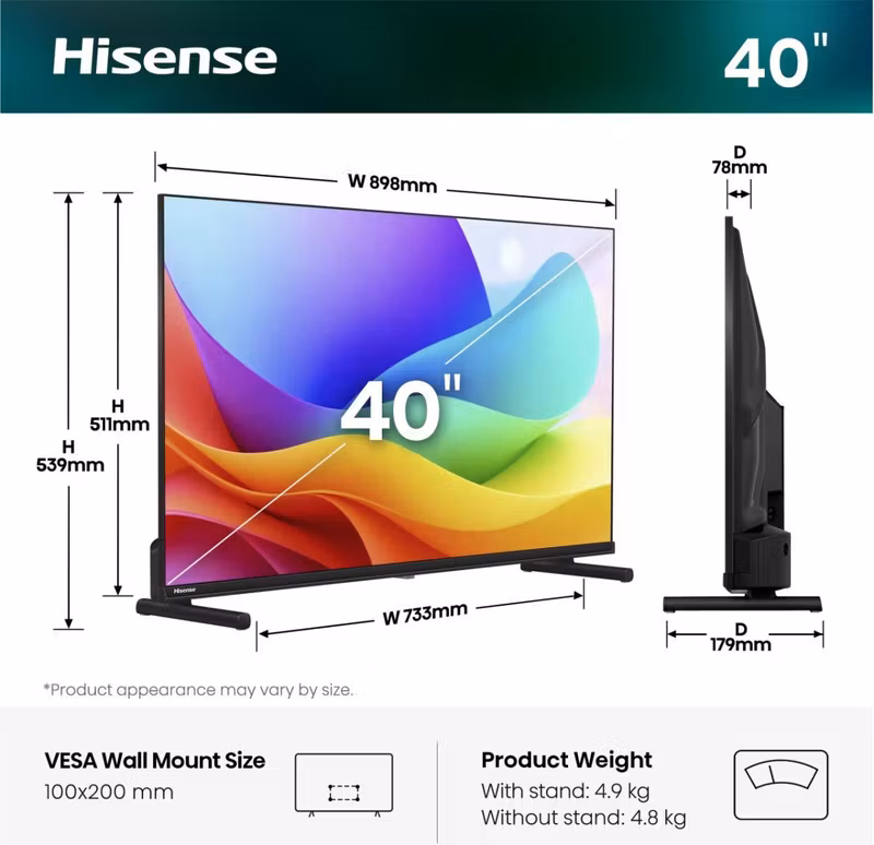Hisense 40A59S 101,6 cm (40") Full HD Smart TV Wi-Fi svart