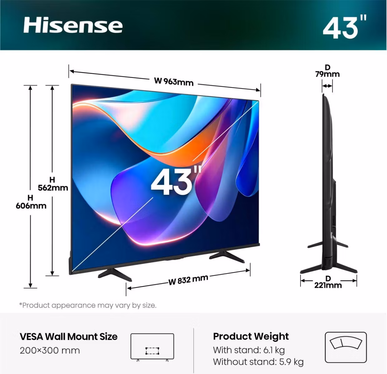 Hisense 43A6S 109,2 cm (43") 4K Ultra HD Smart TV Wi-Fi Black