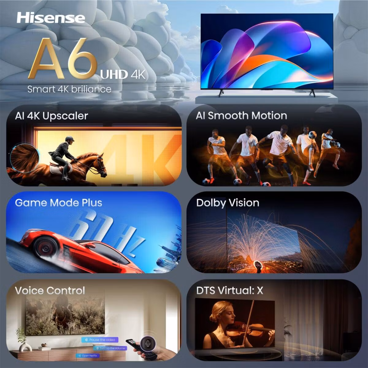 Hisense 43A6S 109,2 cm (43") 4K Ultra HD Smart TV Wi-Fi Black