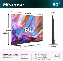 Hisense 50E7S 127 cm (50") 4K Ultra HD Smart TV Wi-Fi Black 300 cd/m²