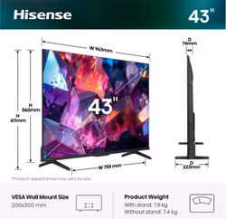 Hisense 43E7S PRO 109,2 cm (43") UHD+ Smart TV Wi-Fi Svart 300 cd/m²