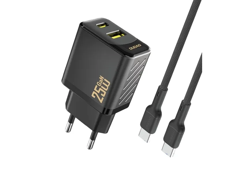 Dudao A26TCEU Adapter Väggladdare25Watt 1xUSB-C 1xUSB-A (1m USB-C to USB-C kabel inkl) Svart