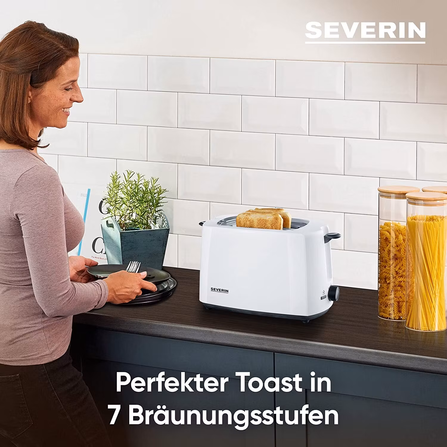 Severin automatisk brödrost AT 2286 (vit/svart, 700 watt)