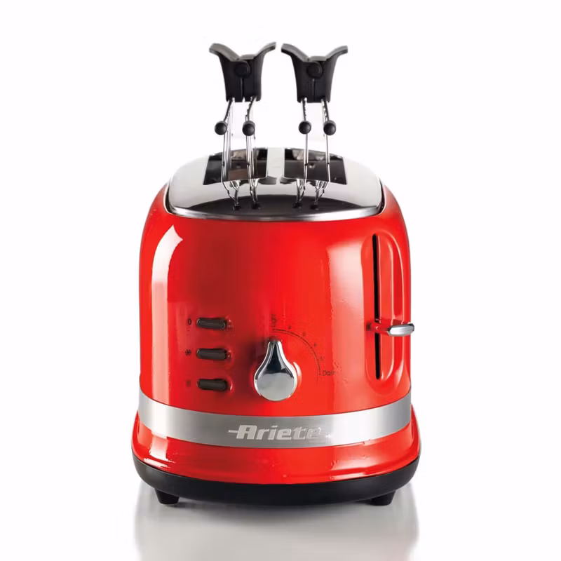 Ariete 149 Brödrost med tänger för 2 skivor bröd – Automatisk utmatning – Upptining – 6 rostningsnivåer – 800 Watt – Modern Line – Röd