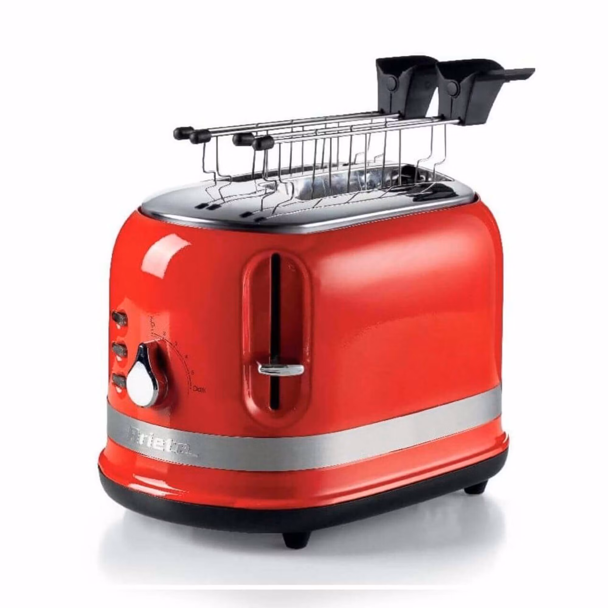 Ariete 149 Brödrost med tänger för 2 skivor bröd – Automatisk utmatning – Upptining – 6 rostningsnivåer – 800 Watt – Modern Line – Röd