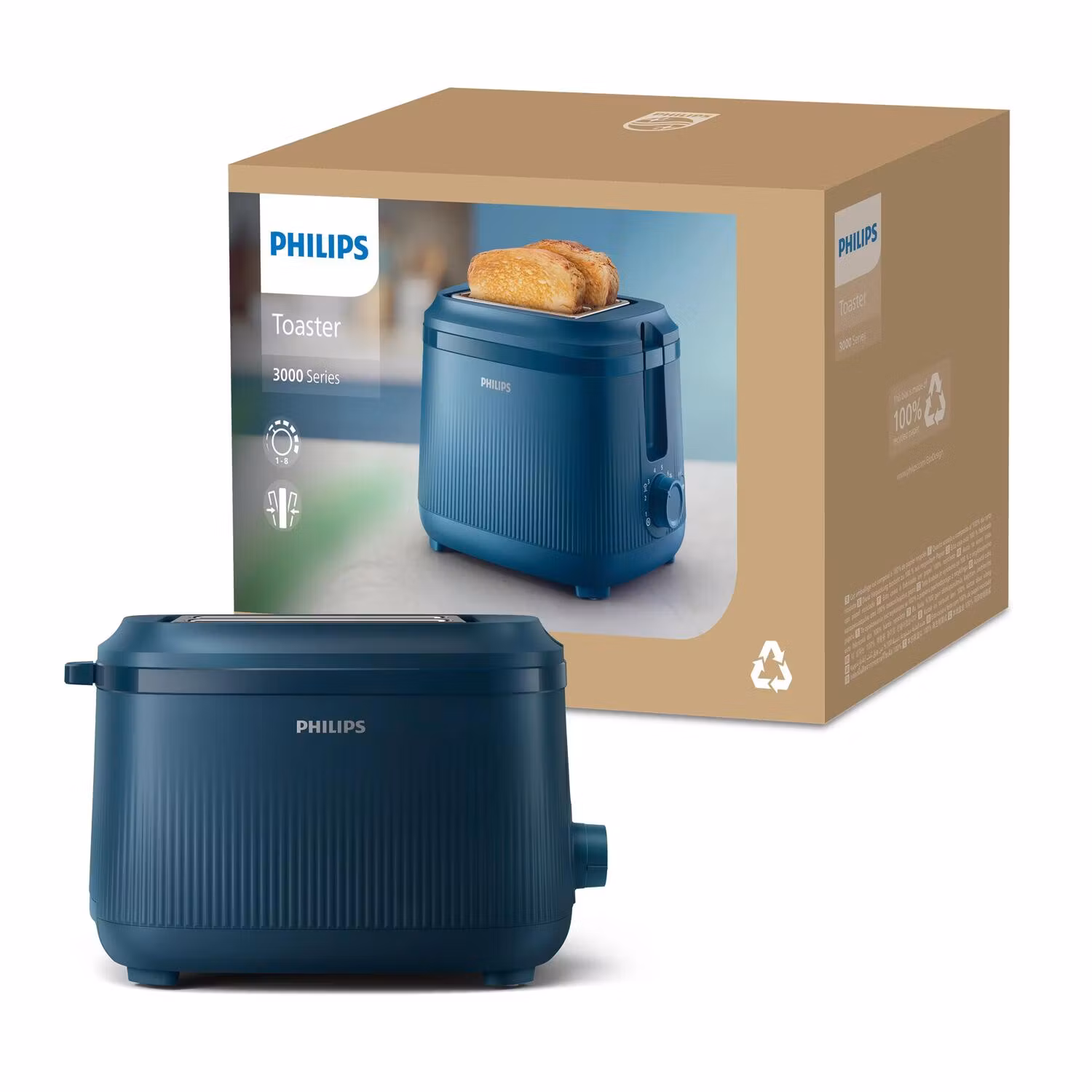 Philips 3000 series HD2511/70 brödrost 2 skivor 830 W Blå