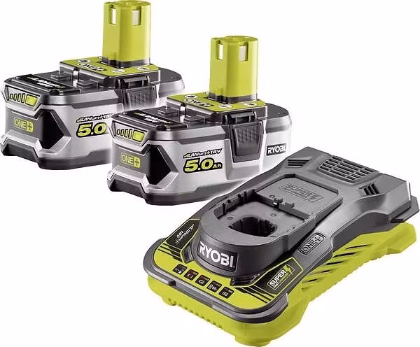 RYOBI 2 x 18V ONE+ 5,0 Ah litiumbatterier och 1 x 5,0 A ultrasnabbladdare RC18150-250
