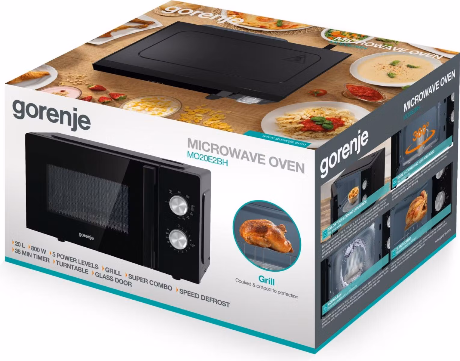 Gorenje MO20E2BH svart mikrovågsugn med grill, bänkmodell 20 L 800 W