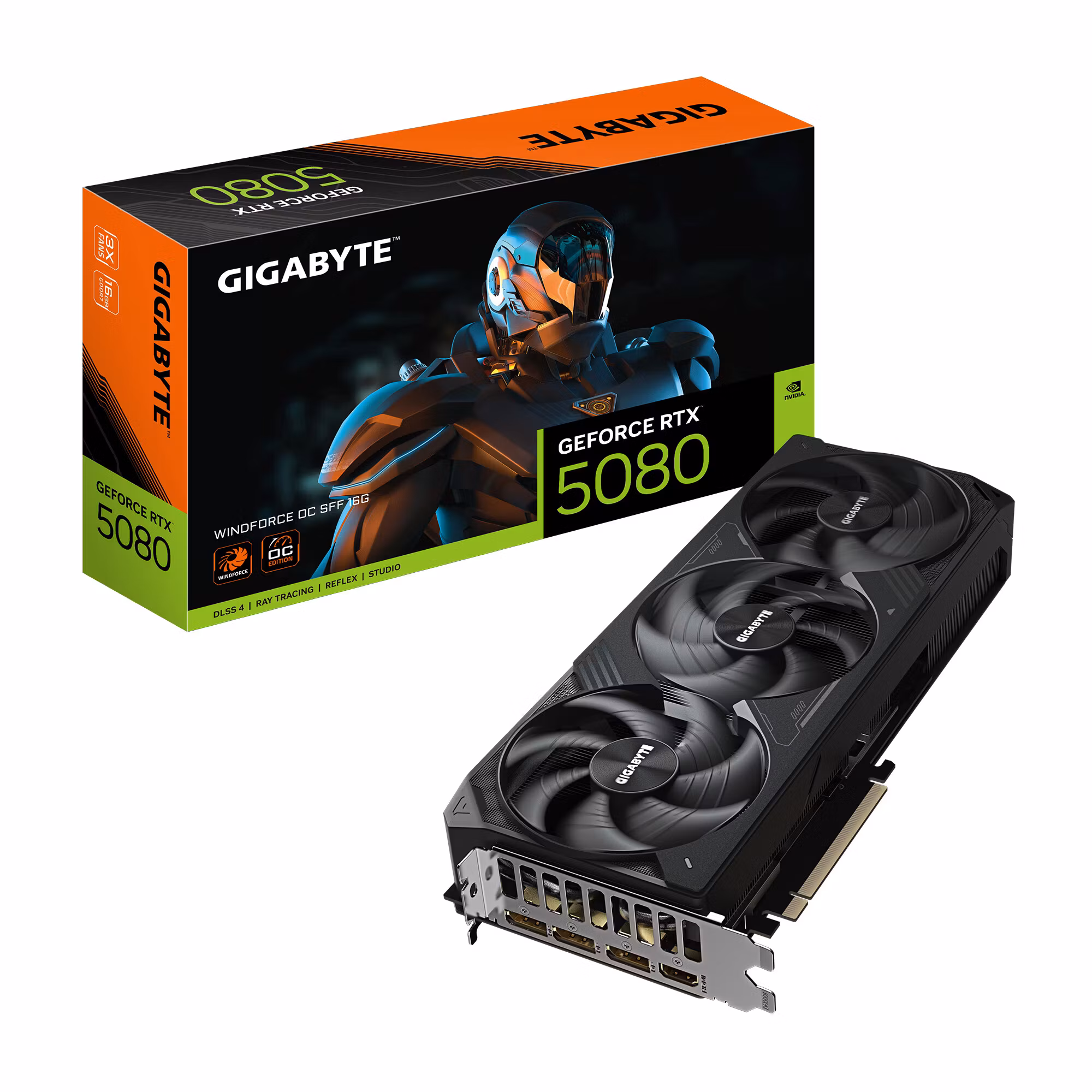 GIGABYTE GeForce RTX 5080 WINDFORCE OC SFF 16G Grafikkort - 16GB GDDR7, 256bit, PCI-E 5.0, 2670MHz Core Clock, 3 x DP 2.1a, 1 x HDMI 2.1b, GV-N5080WF3OC-16GD