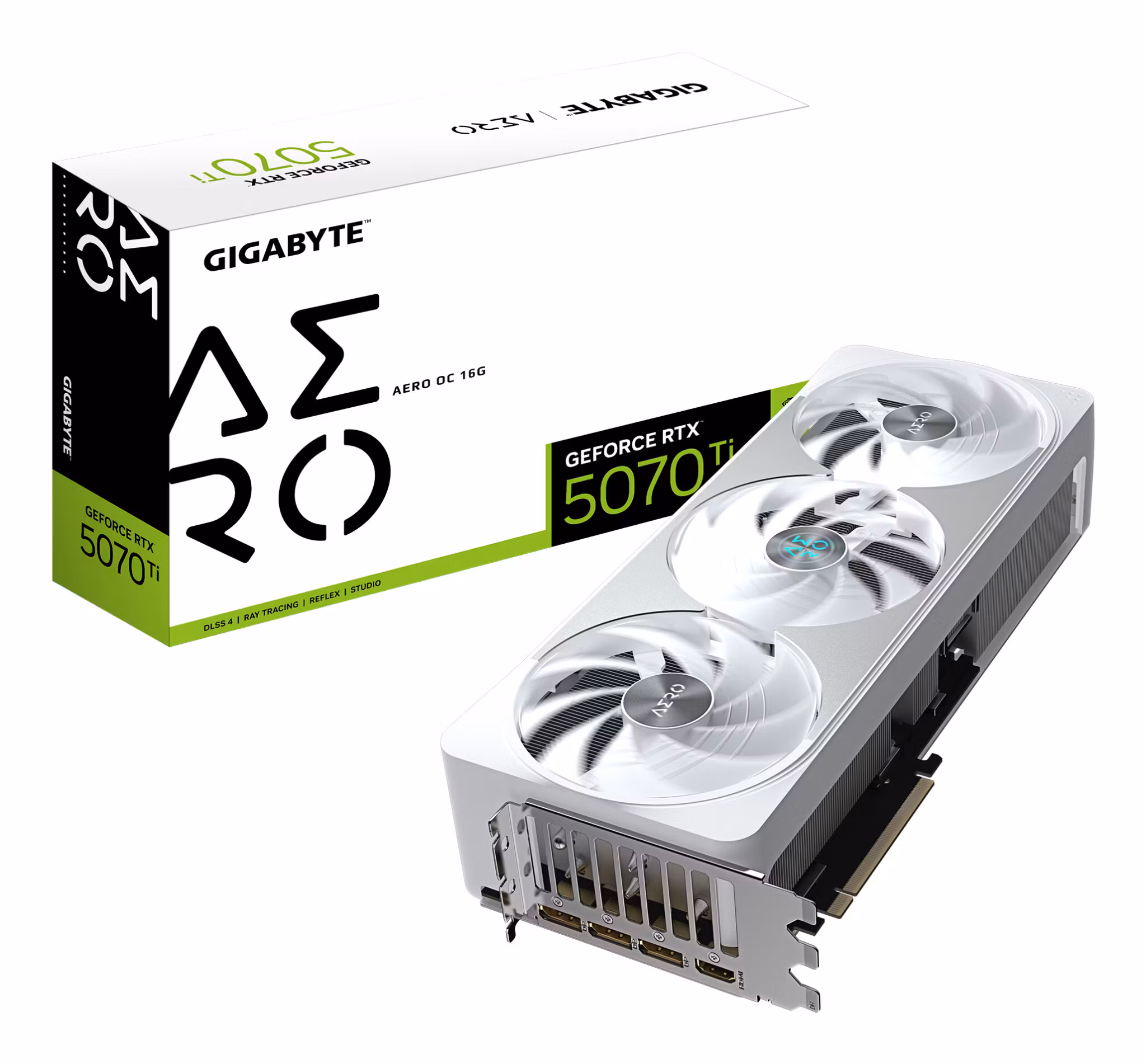 GIGABYTE GeForce RTX 5070 Ti AERO OC 16G Grafikkort - 16GB GDDR7, 256‑bit, PCI‑E 5.0, 2588 MHz Core Clock, 3 x DP 2.1a, 1 x HDMI 2.1b, NVIDIA DLSS 4, GV-N507TAERO OC-16GD