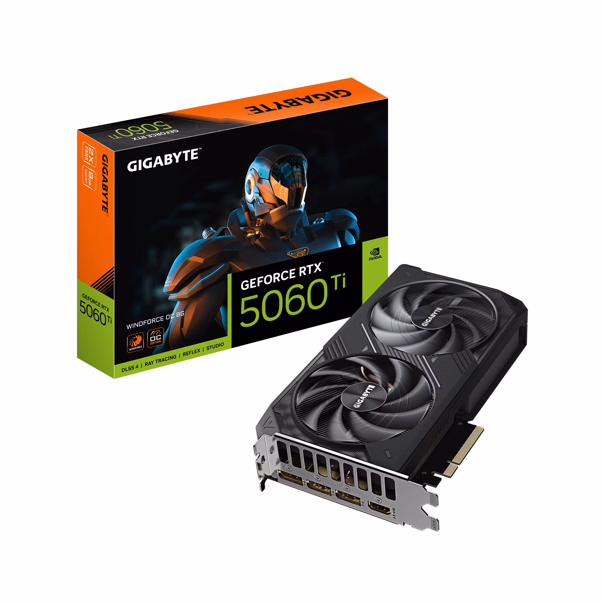 GIGABYTE GeForce RTX 5060 Ti WINDFORCE OC 8G Grafikkort - 8GB GDDR7, 128-bit, PCI-E 5.0, 2587MHz Core Clock, 3 x DisplayPort, 1 x HDMI, GV-N506TWF2OC-8GD