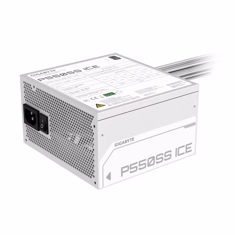 GIGABYTE P550SS ICE nätaggregat – PCIe 5.0, 80 PLUS Silver, 120 mm fläkt, ATX 3.0-kompatibelt, EU-kontakt