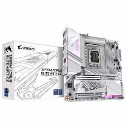 GIGABYTE Z890M AORUS ELITE WIFI7 ICE Moderkort – Stöd för Intel Core Ultra (Series 2) CPU:er, 12+1+2-fas VRM, upp till 8800 MHz DDR5 (OC), 1xPCIe 5.0 + 2xPCIe 4.0, Wi‑Fi 7, 2.5 GbE LAN, USB 4