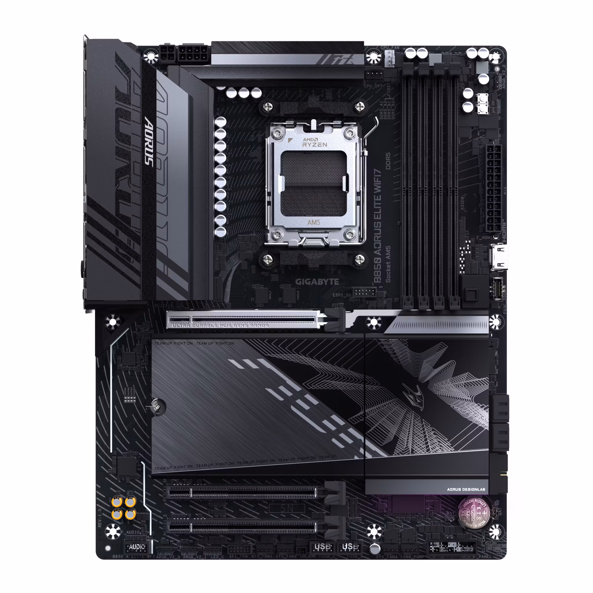 GIGABYTE B850 AORUS ELITE WIFI7 moderkort – AMD Ryzen 9000-seriens CPU:er, 14+2+2-fas digital VRM, upp till 8200 MHz DDR5 (OC), 1x PCIe 5.0 + 2x PCIe 4.0 M.2, 2.5 LAN, WIFI 7, USB 3.2 Gen 2x2