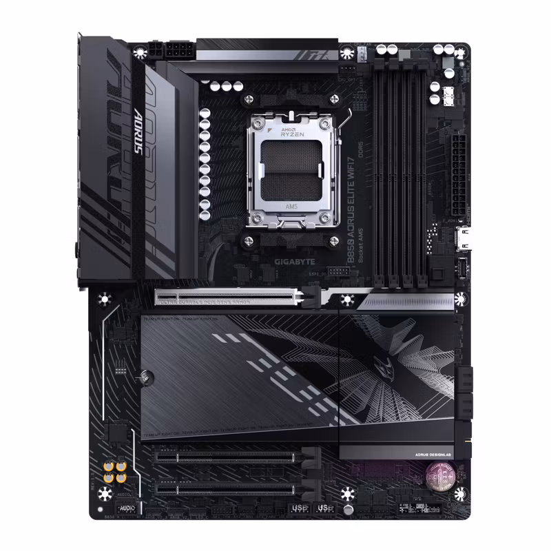GIGABYTE B850 AORUS ELITE WIFI7 moderkort – AMD Ryzen 9000-seriens CPU:er, 14+2+2-fas digital VRM, upp till 8200 MHz DDR5 (OC), 1x PCIe 5.0 + 2x PCIe 4.0 M.2, 2.5 LAN, WIFI 7, USB 3.2 Gen 2x2