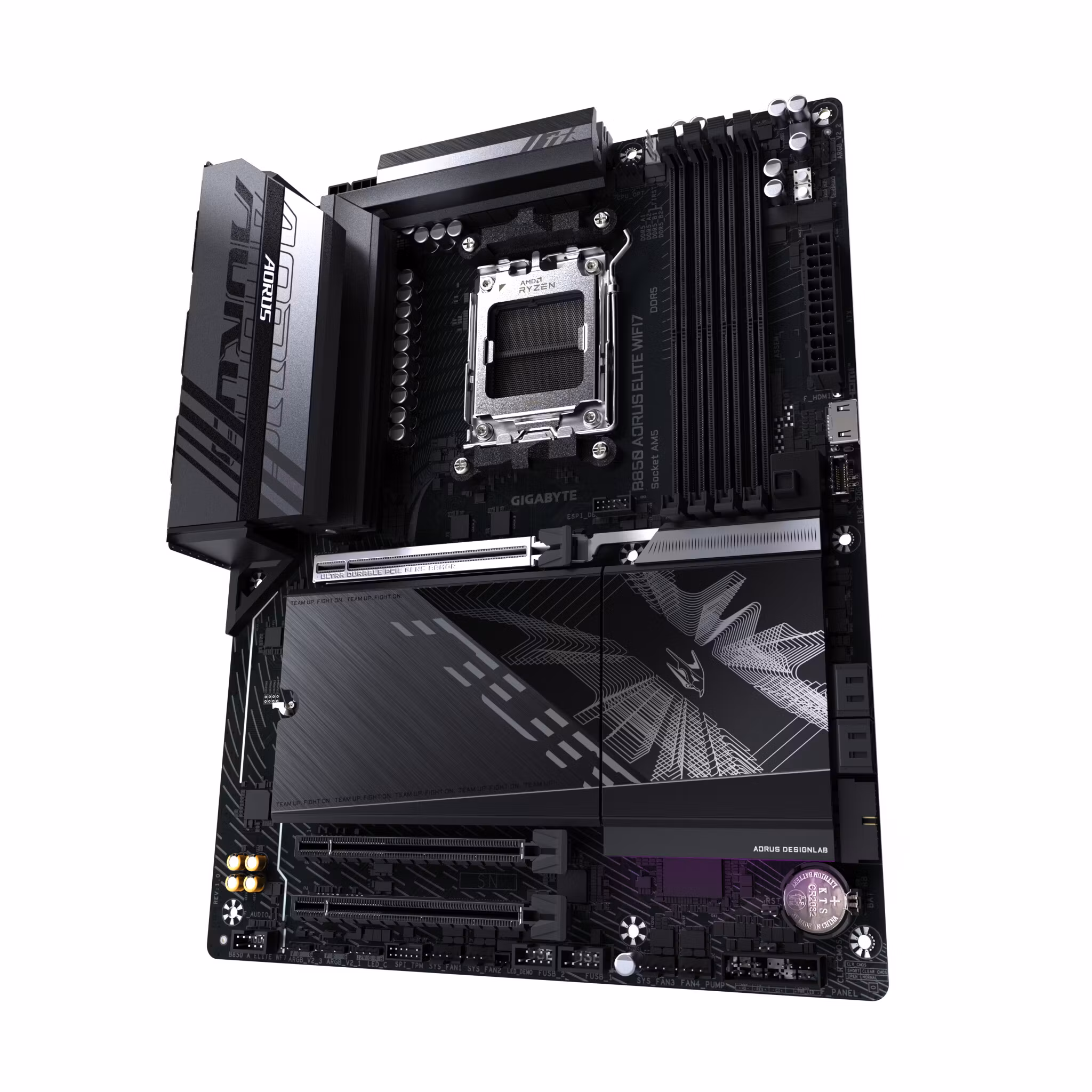 GIGABYTE B850 AORUS ELITE WIFI7 moderkort – AMD Ryzen 9000-seriens CPU:er, 14+2+2-fas digital VRM, upp till 8200 MHz DDR5 (OC), 1x PCIe 5.0 + 2x PCIe 4.0 M.2, 2.5 LAN, WIFI 7, USB 3.2 Gen 2x2