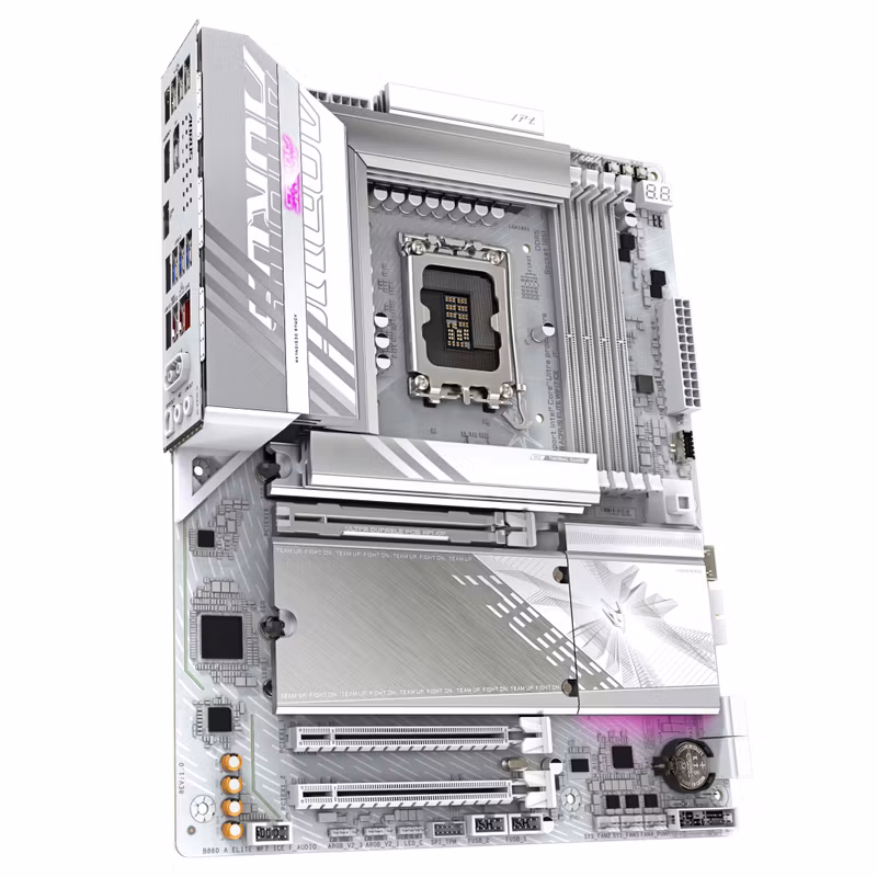 GIGABYTE B860 AORUS ELITE WIFI7 ICE moderkort – Intel Core Ultra Series CPUs, 14+1+2+1 Phases VRM, upp till 9200MHz DDR5, 1xPCIe 5.0 + 2xPCIe 4.0 M.2, 2.5GbE LAN, WIFI 7, USB 4