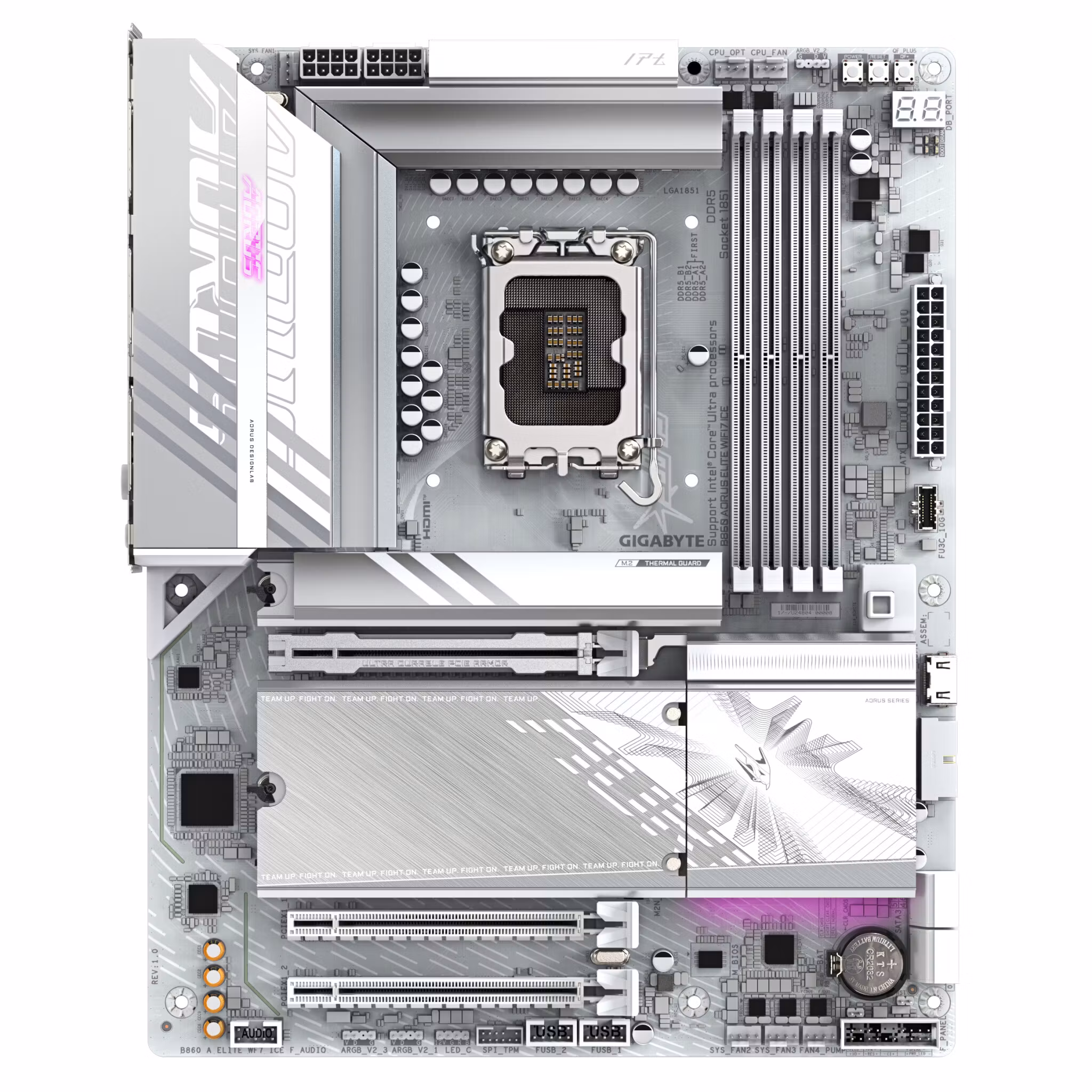 GIGABYTE B860 AORUS ELITE WIFI7 ICE moderkort – Intel Core Ultra Series CPUs, 14+1+2+1 Phases VRM, upp till 9200MHz DDR5, 1xPCIe 5.0 + 2xPCIe 4.0 M.2, 2.5GbE LAN, WIFI 7, USB 4