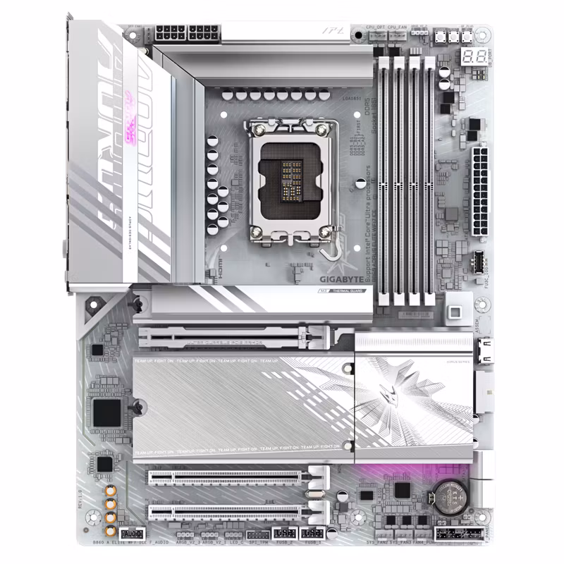 GIGABYTE B860 AORUS ELITE WIFI7 ICE moderkort – Intel Core Ultra Series CPUs, 14+1+2+1 Phases VRM, upp till 9200MHz DDR5, 1xPCIe 5.0 + 2xPCIe 4.0 M.2, 2.5GbE LAN, WIFI 7, USB 4
