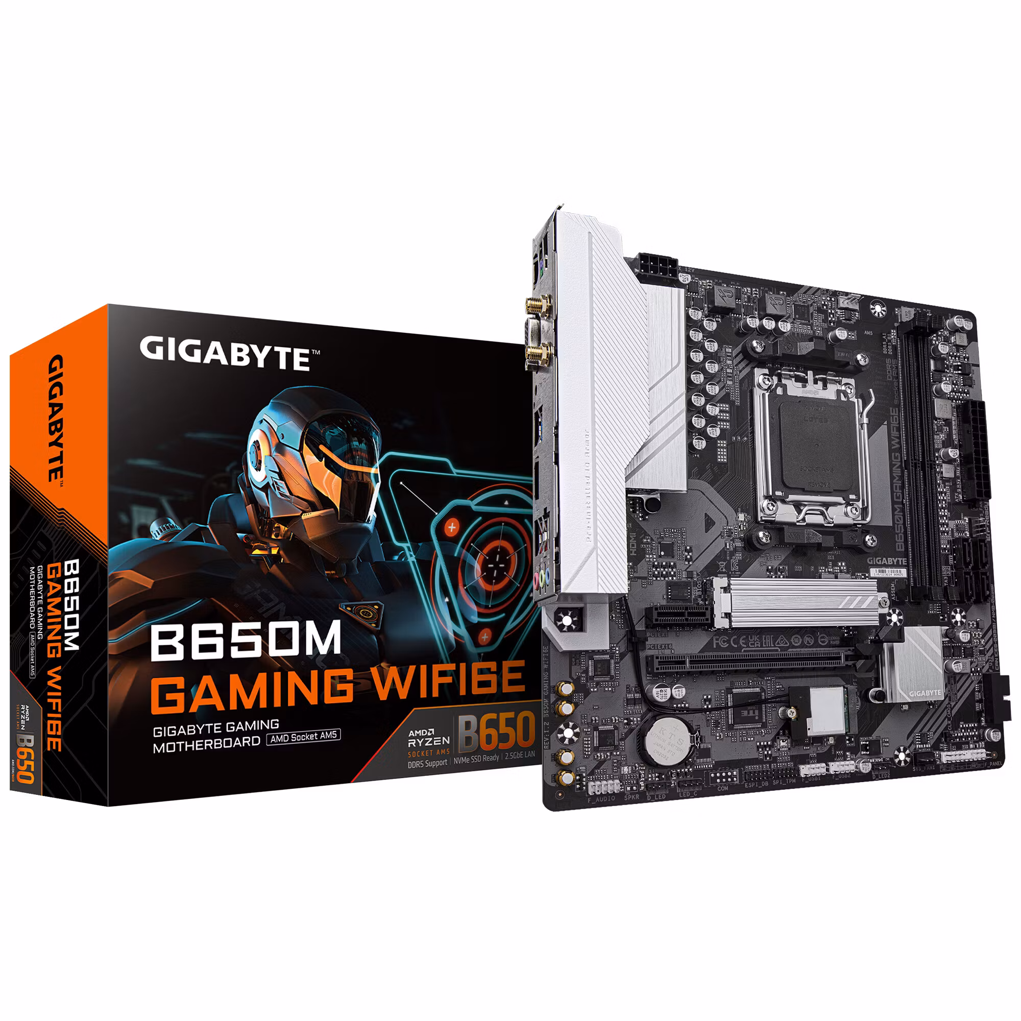 GIGABYTE B650M GAMING WIFI6E moderkort – AMD Ryzen 9000 Series CPU:er, 5+2+2-fas VRM, upp till 6400 MHz DDR5 (OC), 1×PCIe 4.0 M.2, 2,5 GbE LAN, WIFI 6E, USB 3.2 Gen 1