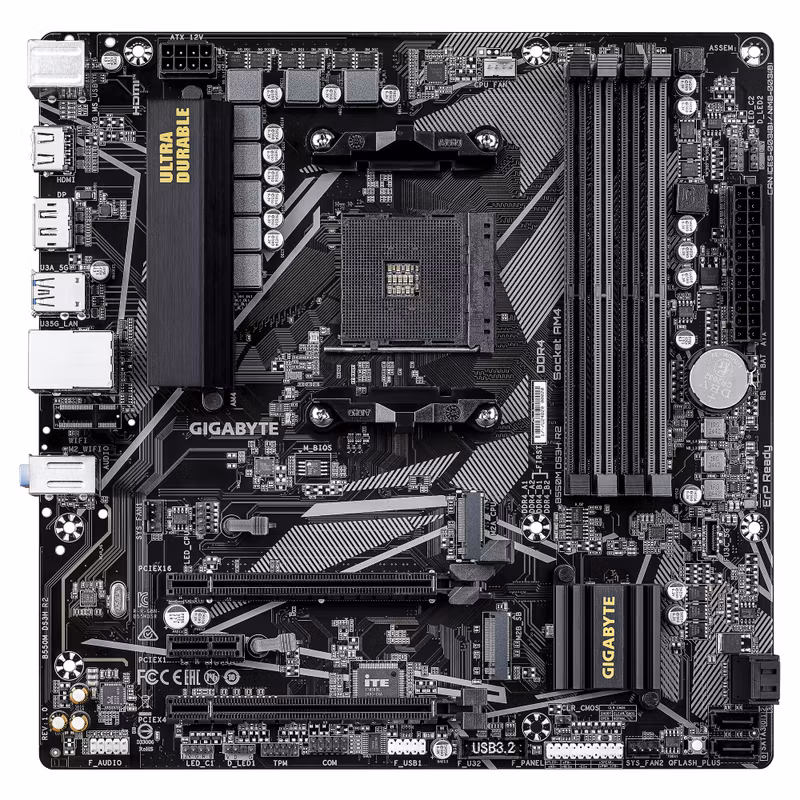 GIGABYTE B550M DS3H R2 moderkort – AMD Ryzen 5000 CPU:er, 5+3-fas VRM, upp till 4733 MHz DDR4 (O.C.), 1×PCIe 4.0 + 1×PCIe 3.0 M.2, 1 GbE LAN, USB 3.2 Gen 1