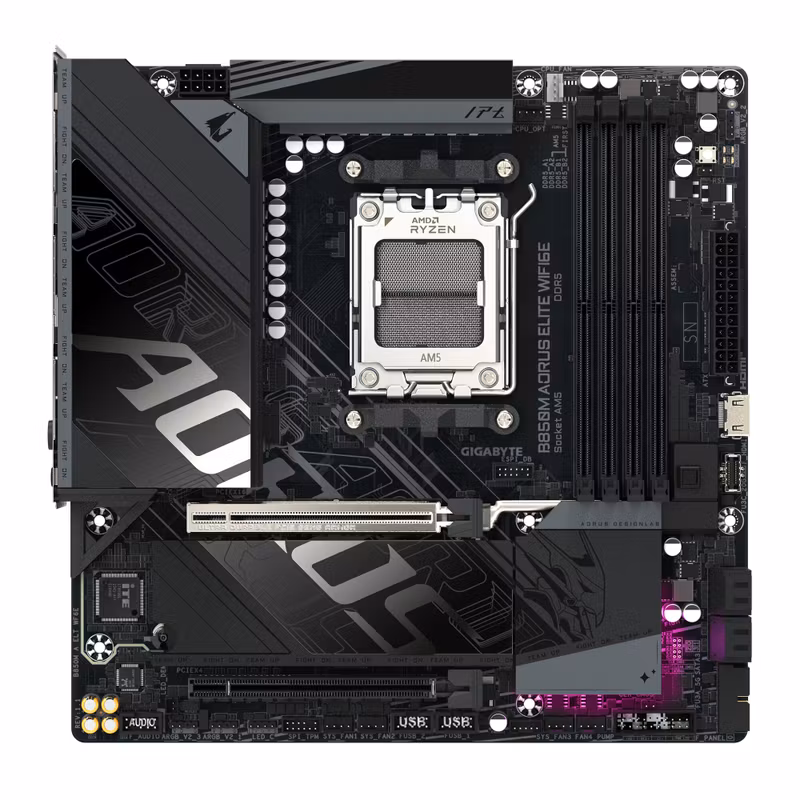 GIGABYTE B850M AORUS ELITE WIFI6E Moderkort - AMD Ryzen 9000 Series CPU:er, 12+2+2-fas Digital VRM, upp till 8200MHz DDR5 (OC), 1xPCIe 5.0 + 1xPCIe 4.0 M.2, WIFI 6E, 2.5GbE LAN, USB 3.2 Gen 2