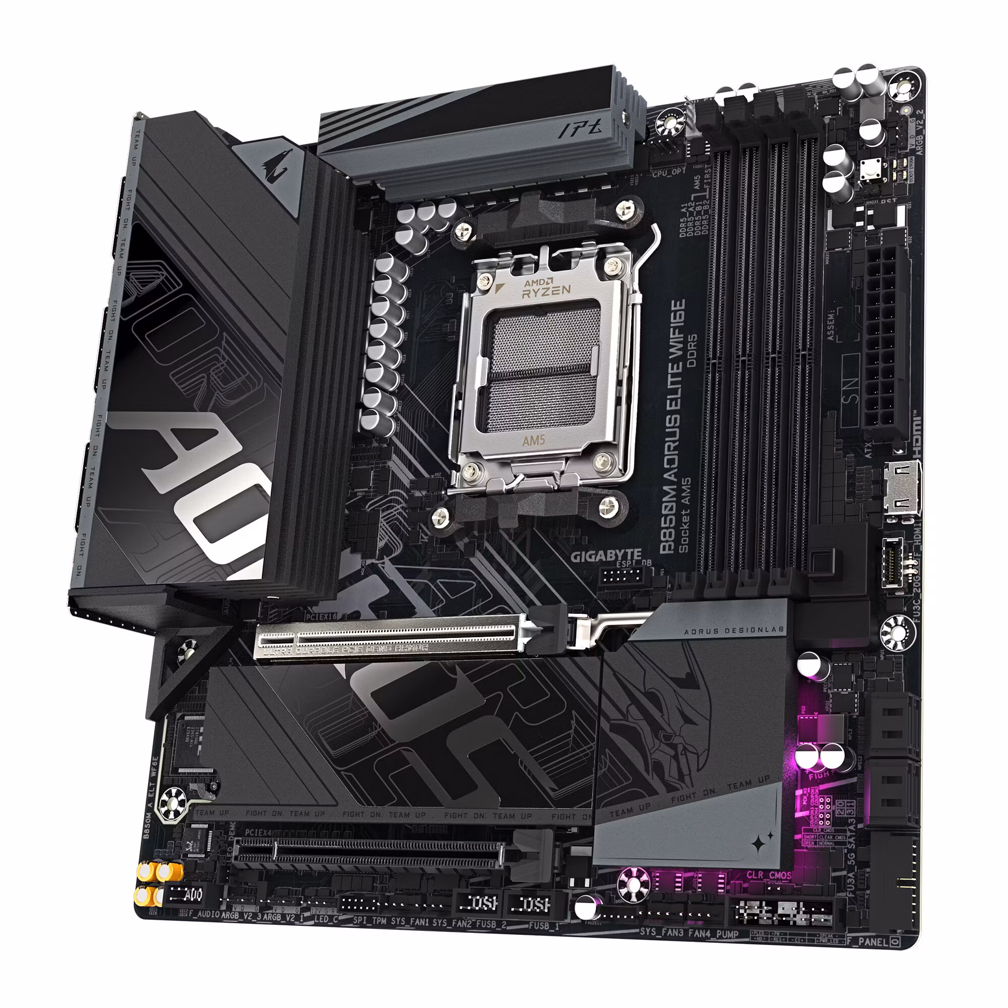 GIGABYTE B850M AORUS ELITE WIFI6E Moderkort - AMD Ryzen 9000 Series CPU:er, 12+2+2-fas Digital VRM, upp till 8200MHz DDR5 (OC), 1xPCIe 5.0 + 1xPCIe 4.0 M.2, WIFI 6E, 2.5GbE LAN, USB 3.2 Gen 2